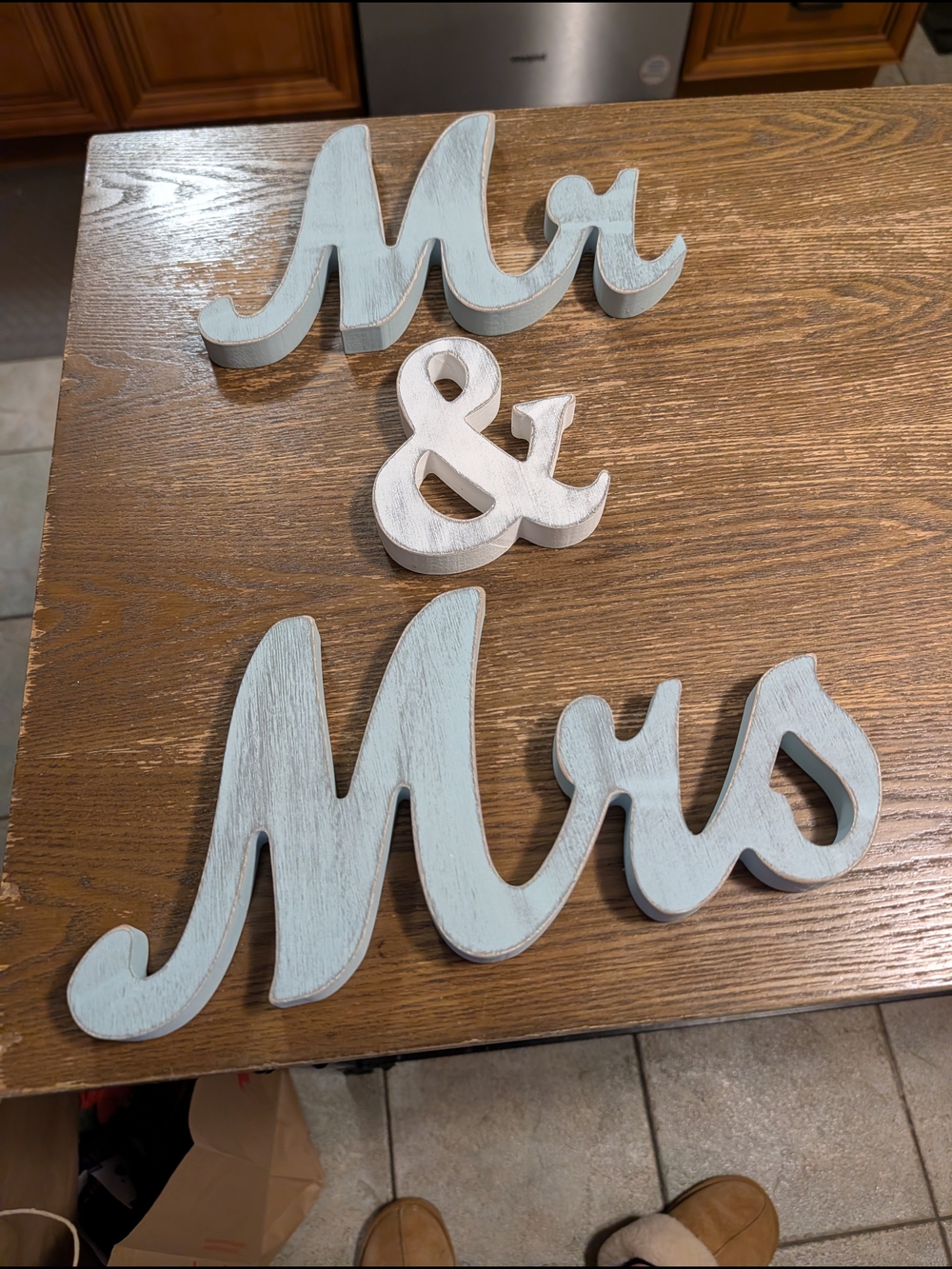 Mr & Mrs Wooden Wall Sign - Light Blue